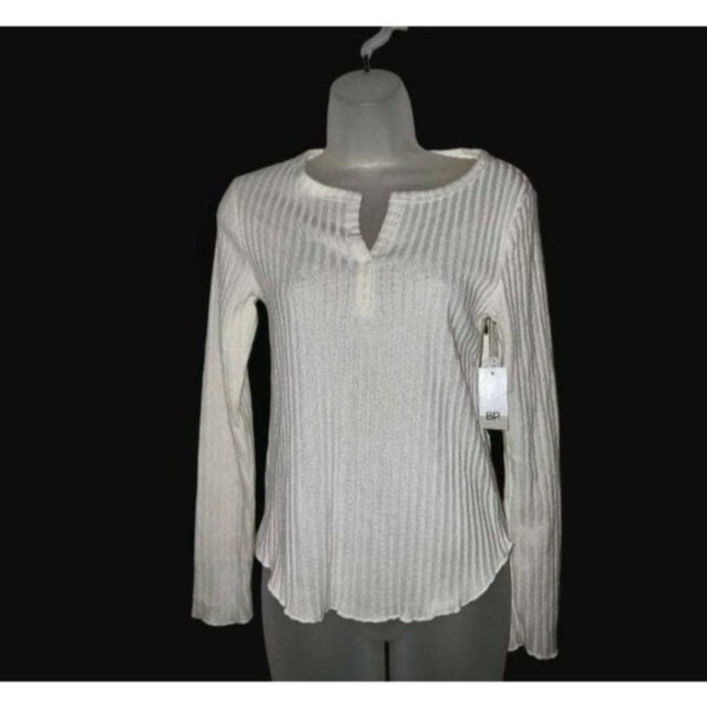bp Sweater Top XS Ladies NWT Split V Neck Ribbed Lightweight Ivory Off White NWT - Picture 1 of 4